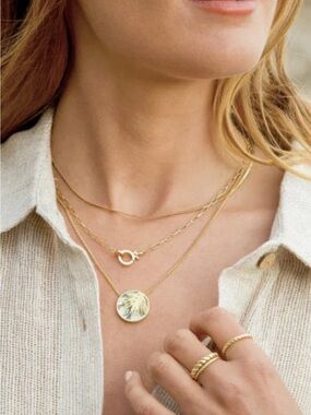 Gorjana Gold Pendant Necklace with Iridescent Blue-Green Abalone